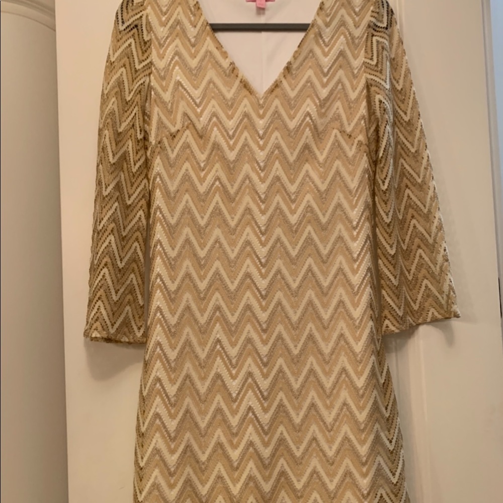 Lilly Pulitzer Gold/White chevron dress. Size S